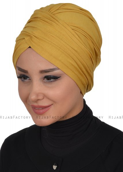 Fiona - Turban En Coton Moutarde - Ayse Turban
