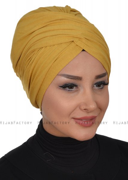 Fiona - Turban En Coton Moutarde - Ayse Turban