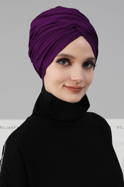 Fiona - Turban En Coton Violet - Ayse Turban