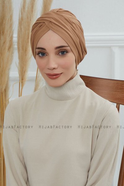 Fiona - Turban En Coton Marron Clair