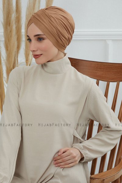 Fiona - Turban En Coton Marron Clair