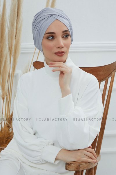 Fiona - Turban En Coton Gris Clair