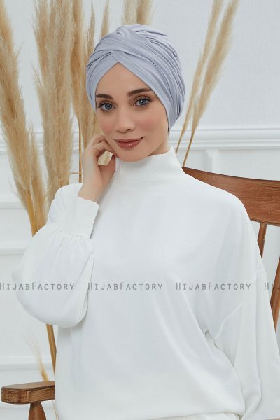 Fiona - Turban En Coton Gris Clair