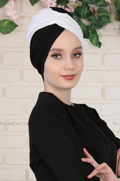 Fiona - Turban En Coton Blanc & Noir