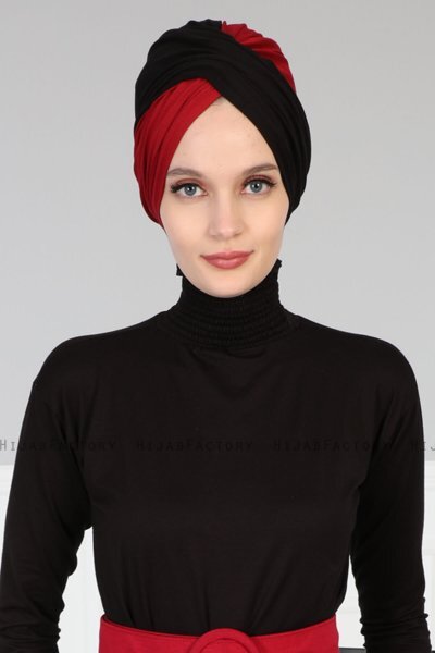 Fiona - Turban En Coton Noir & Bordeaux
