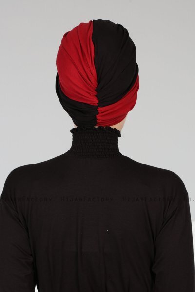 Fiona - Turban En Coton Noir & Bordeaux