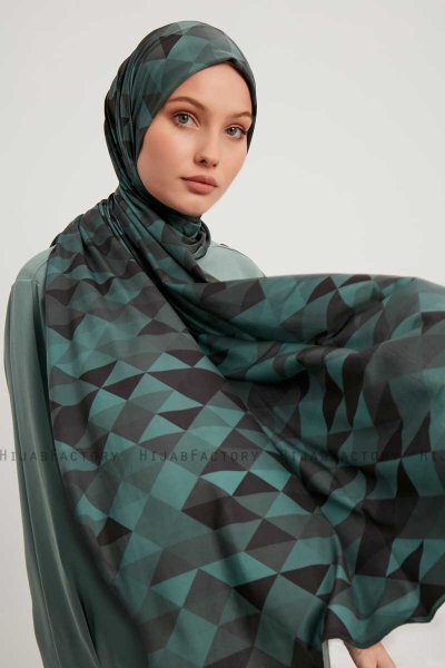 Banou - Hijab À motifs Bleu Pétrole