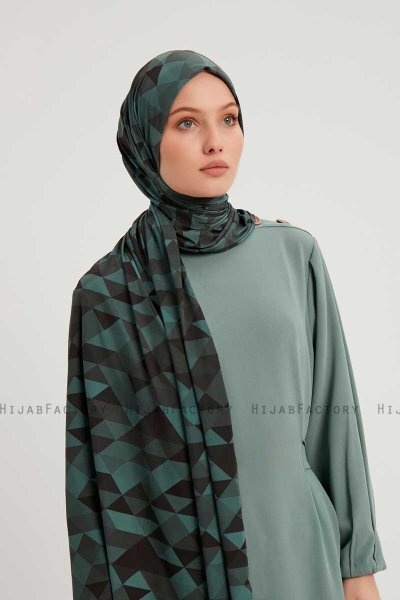 Banou - Hijab À motifs Bleu Pétrole