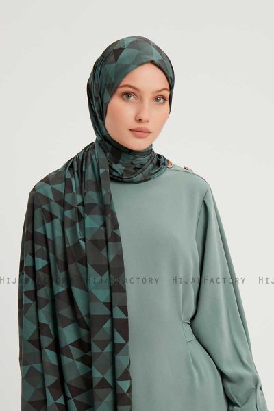 Banou - Hijab À motifs Bleu Pétrole