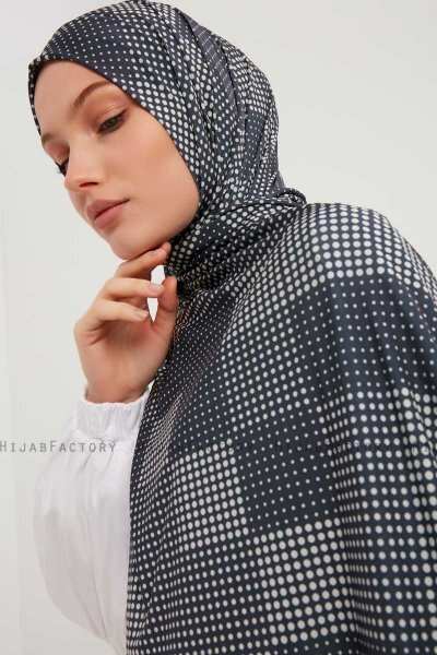 Nurgul - Hijab À motifs Bleu Marin