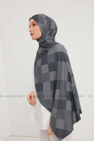 Nurgul - Hijab À motifs Bleu Marin