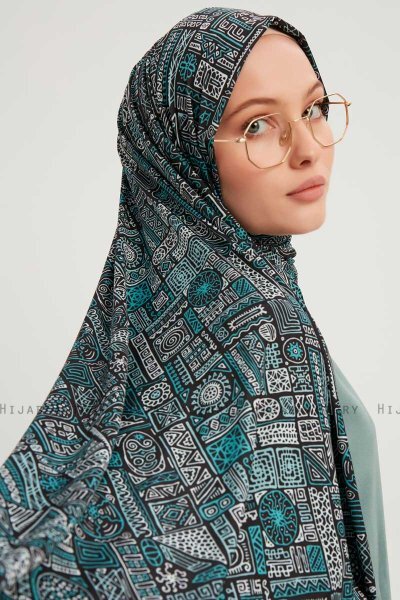Gulya - Hijab À motifs Vert Pétrole