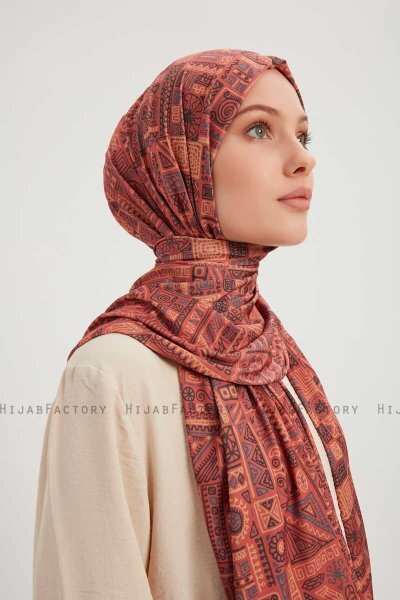 Gulya - Hijab À motifs Rouge Brique