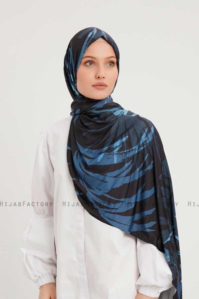 Ezmeray - Hijab À motifs Bleu Marin