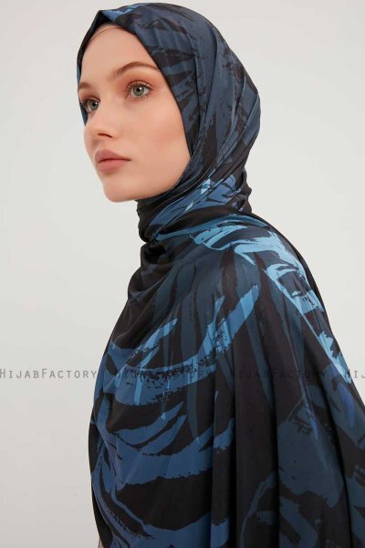 Ezmeray - Hijab À motifs Bleu Marin