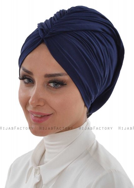 Amy - Turban En Coton Bleu Marin - Ayse Turban