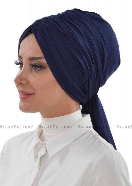 Amy - Turban En Coton Bleu Marin - Ayse Turban