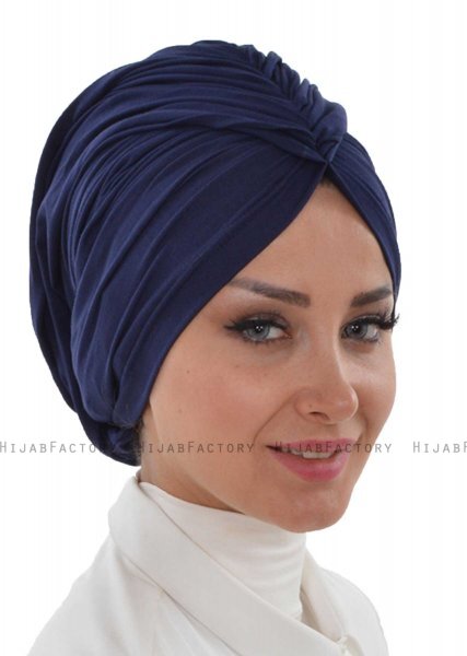 Amy - Turban En Coton Bleu Marin - Ayse Turban