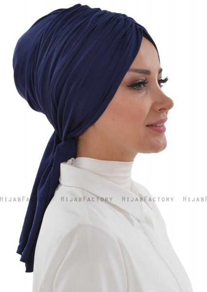 Amy - Turban En Coton Bleu Marin - Ayse Turban