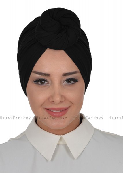 Amy - Turban En Coton Noir - Ayse Turban 320001-1