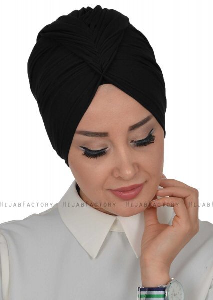 Amy - Turban En Coton Noir - Ayse Turban 320001-3