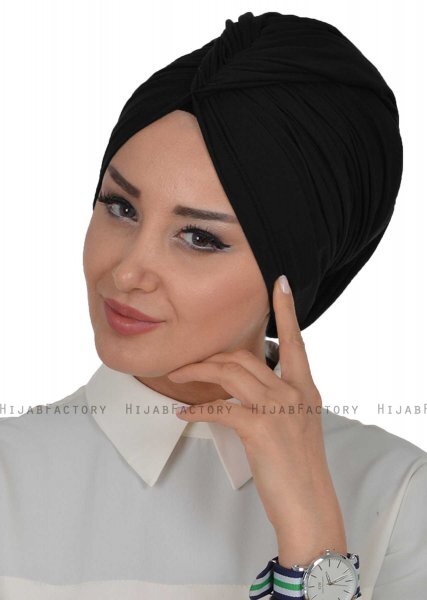 Amy - Turban En Coton Noir - Ayse Turban 320001-4