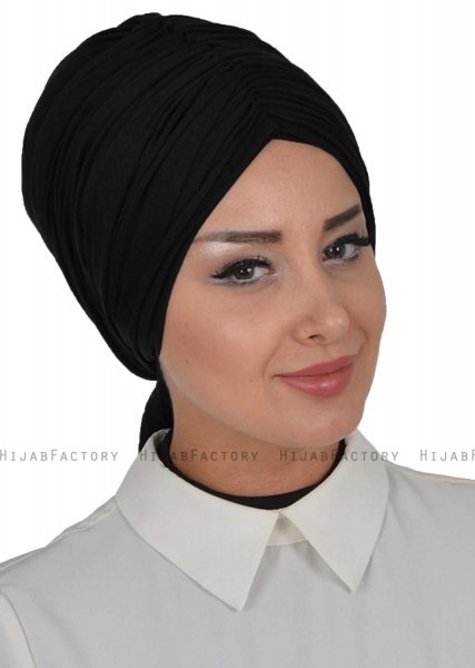 Amy - Turban En Coton Noir - Ayse Turban 320001-5
