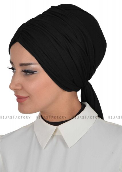 Amy - Turban En Coton Noir - Ayse Turban 320001-6