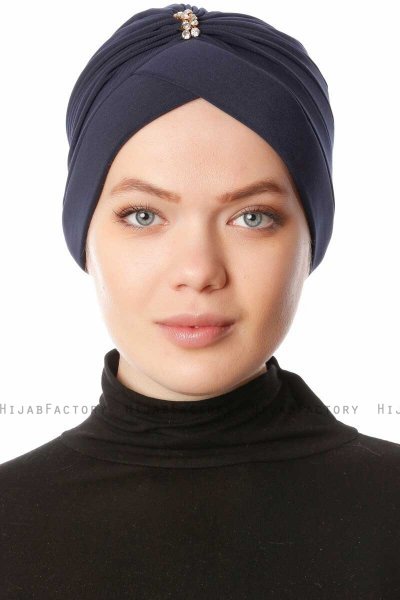 Arwa - Turban Crepe Chiffon Bleu Marin - Sehr-i Sal