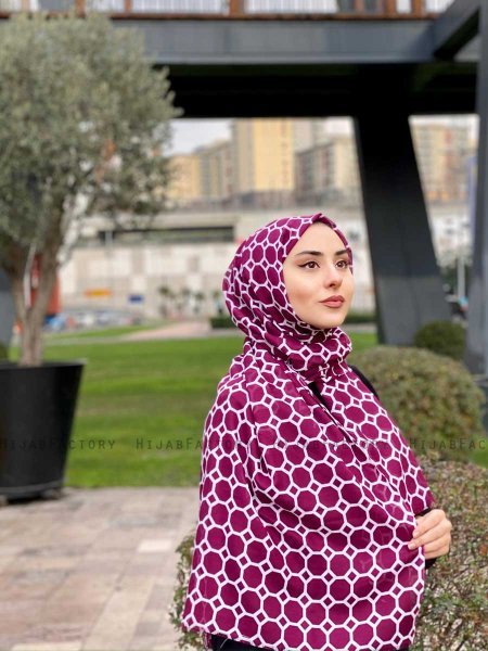 Atika - Hijab A Motifs En Coton Bordeaux - Mirach