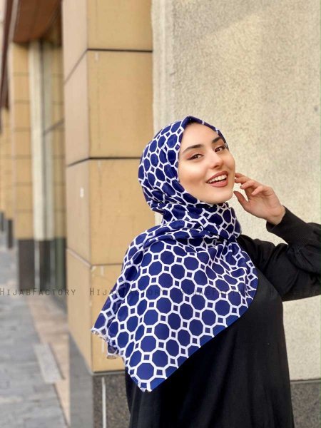 Atika - Hijab A Motifs En Coton Bleu Marin - Mirach