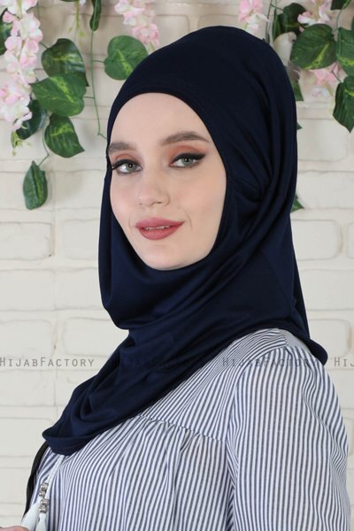 Wilda - Hijab En Coton Bleu Marine