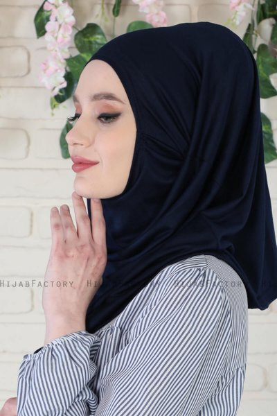 Wilda - Hijab En Coton Bleu Marine