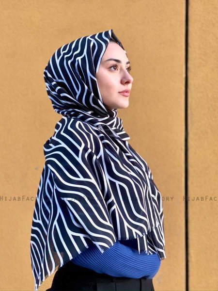 Berrin - Hijab A Motifs En Coton Noir - Mirach