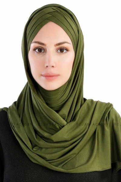 Cansu Khaki 3X Jersey Hijab Sjal Ecardin 200926-1