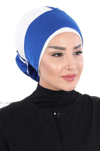 Clara - Turban En Coton Bleu & Crème