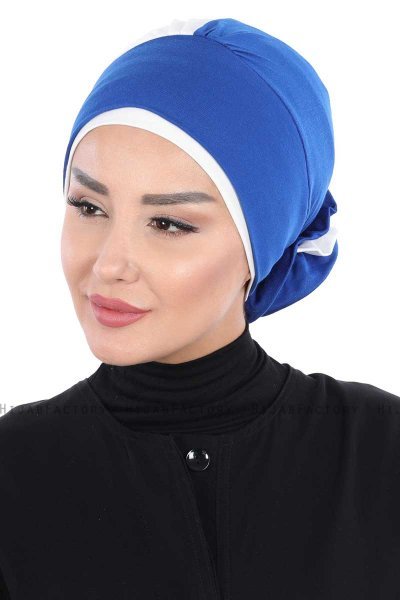 Clara - Turban En Coton Bleu & Crème