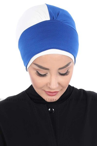Clara - Turban En Coton Bleu & Crème