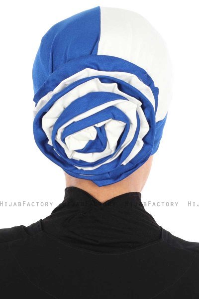 Clara - Turban En Coton Bleu & Crème