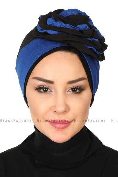 Clara - Turban En Coton Bleu & Noir