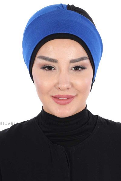 Clara - Turban En Coton Bleu & Noir