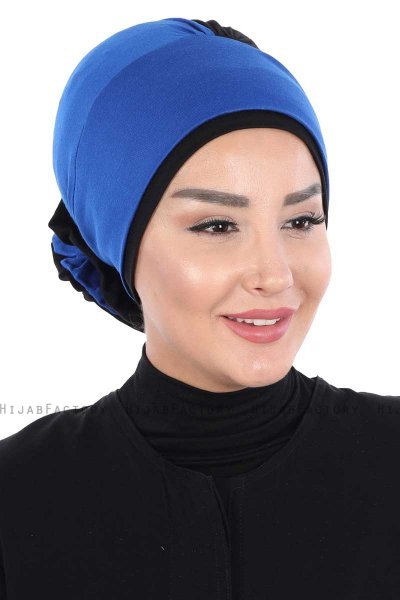 Clara - Turban En Coton Bleu & Noir