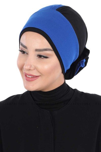 Clara - Turban En Coton Bleu & Noir