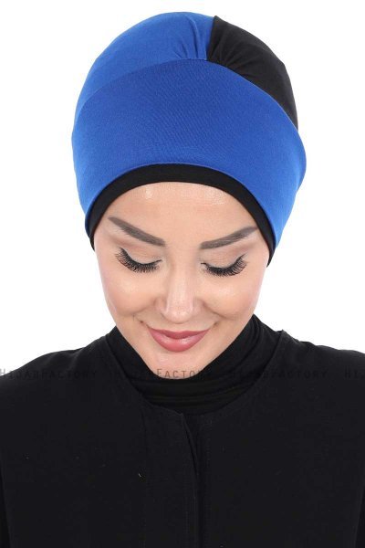 Clara - Turban En Coton Bleu & Noir