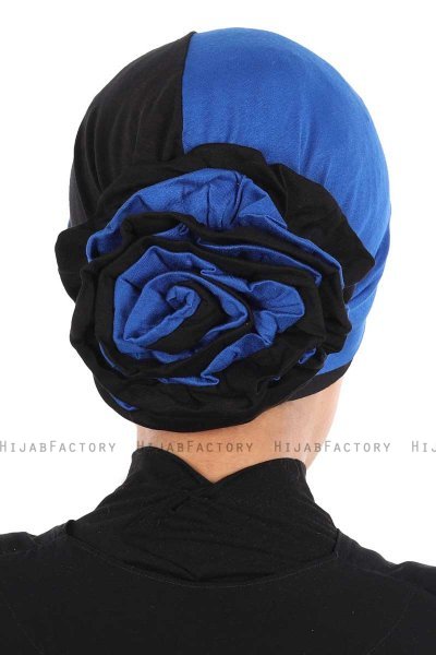 Clara - Turban En Coton Bleu & Noir