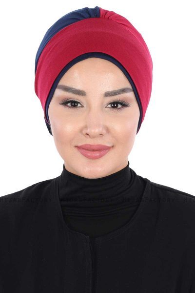 Clara - Turban En Coton Bordeaux & Bleu Marin