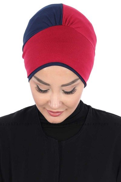 Clara - Turban En Coton Bordeaux & Bleu Marin