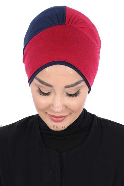 Clara - Turban En Coton Bordeaux & Bleu Marin