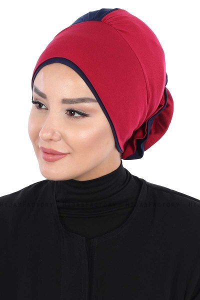 Clara - Turban En Coton Bordeaux & Bleu Marin