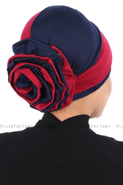 Clara - Turban En Coton Bordeaux & Bleu Marin